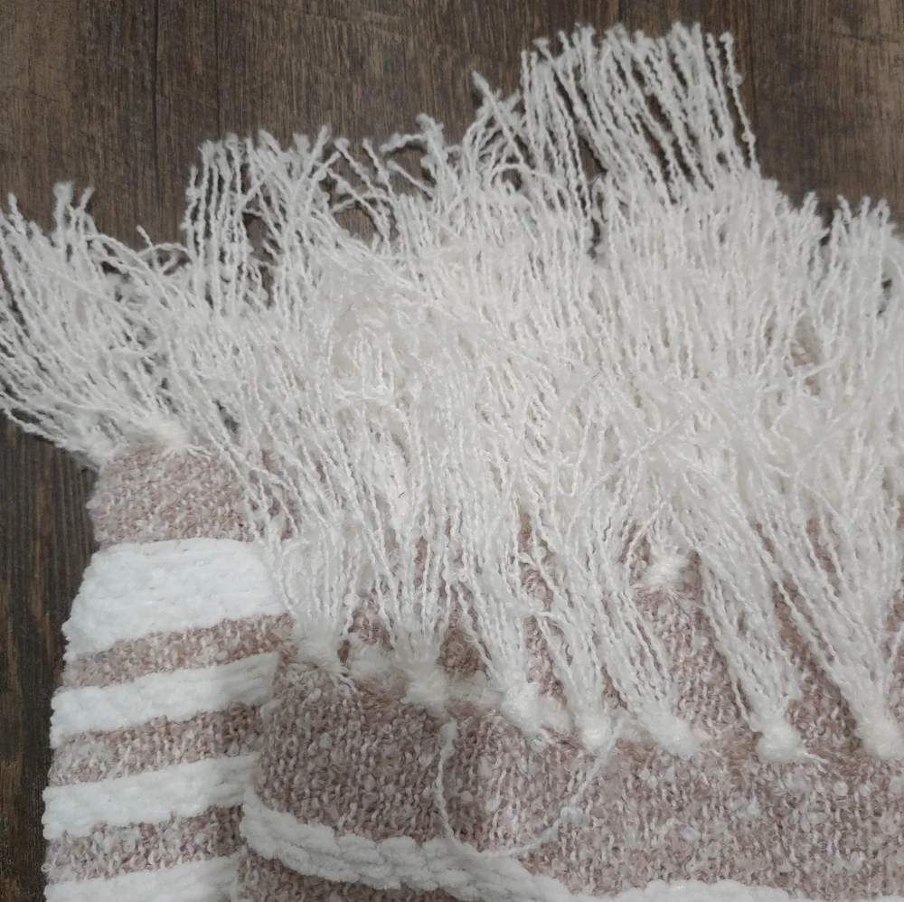 Cozy Dusty Pink and White Striped Throw Blanket